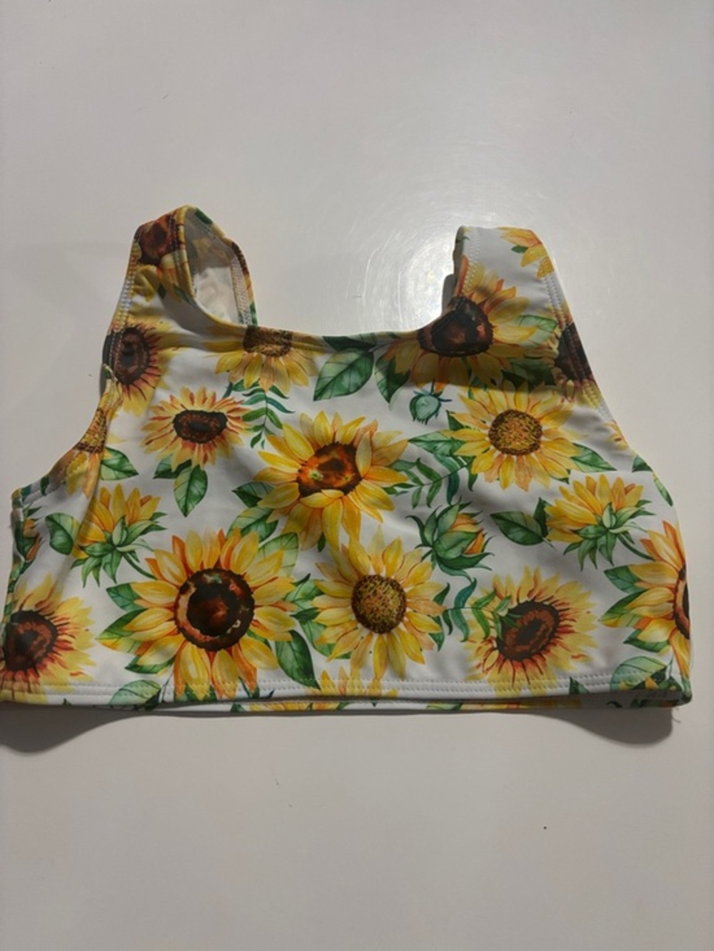Sunflower Print Crop Tank Top - Yellow & Green Floral